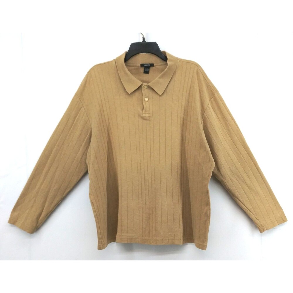 Alfani Sweater Mens XL Brown Long Sleeve Collared Pullover Casual Polo Shirt